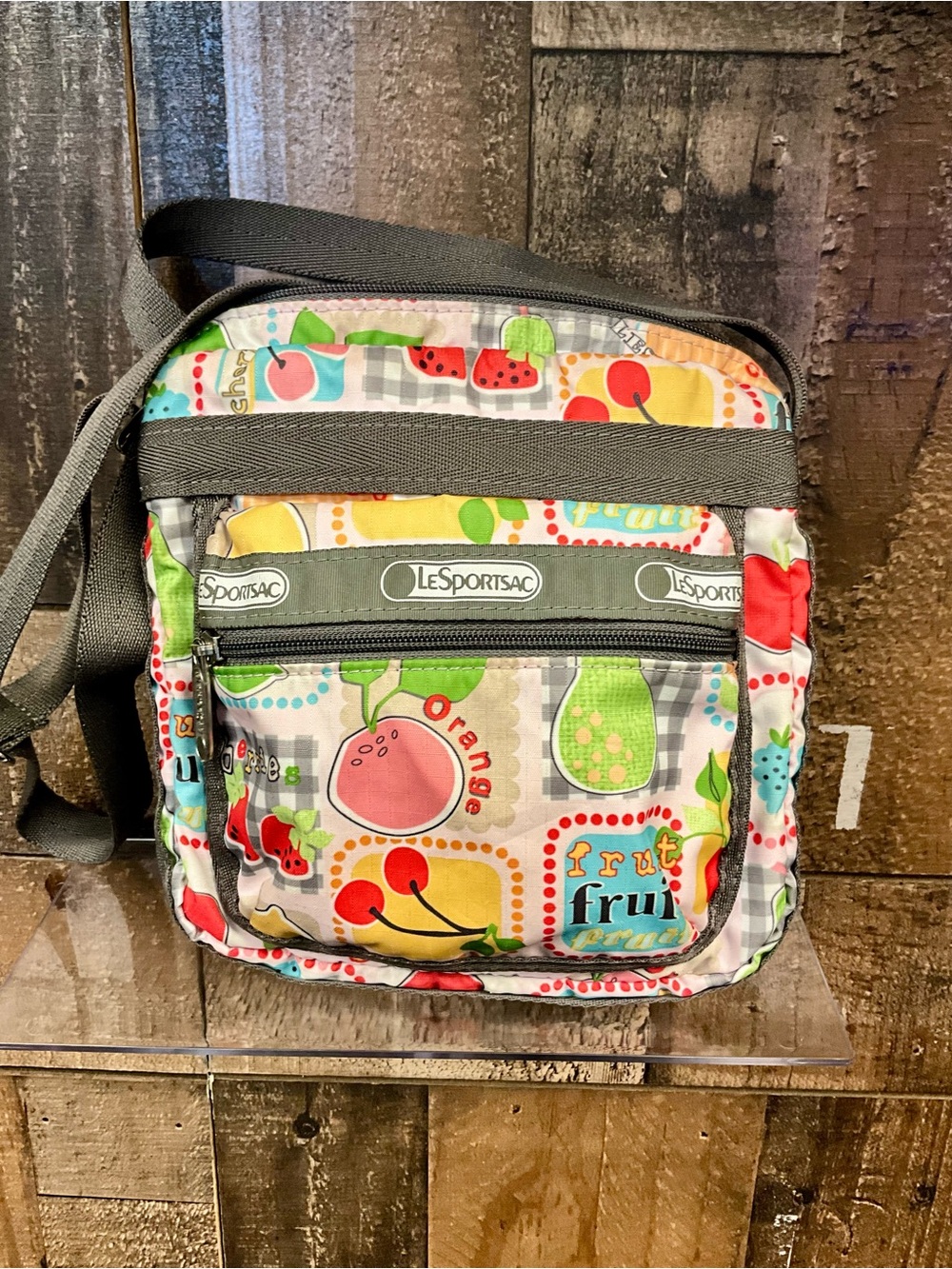 LeSportsac Kids Fruit Print Crossbody Bag - Gray, Red, Green, Yellow
